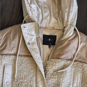 7 for all mankind Beige Hooded Jacket with Sherpa Lining